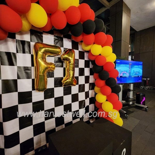 F1 Racing Themed Balloon Spiral Arch